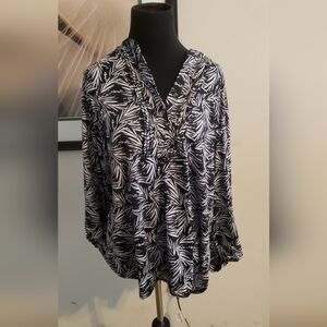 Cocomo Black and White Leaf Print Blouse